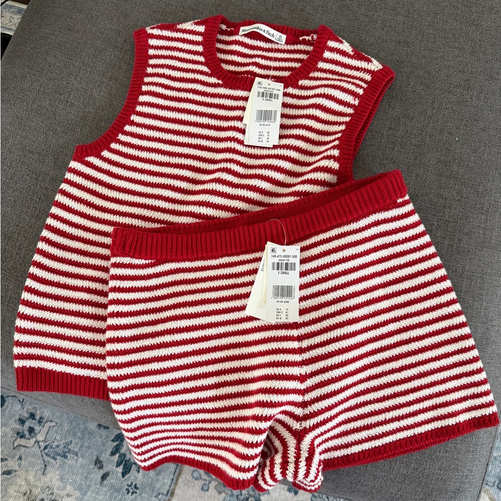 Abercrombie & Fitch Red and White Striped Knit Romper Set - Picture 1 of 4